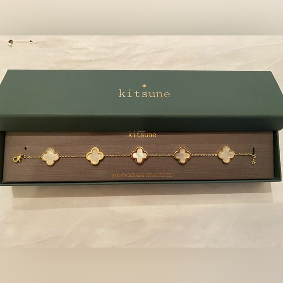 Men’s Maison KITSUNE 5-motif black +gold frame Clover Alhambra Bracelet - Picture 5 of 5